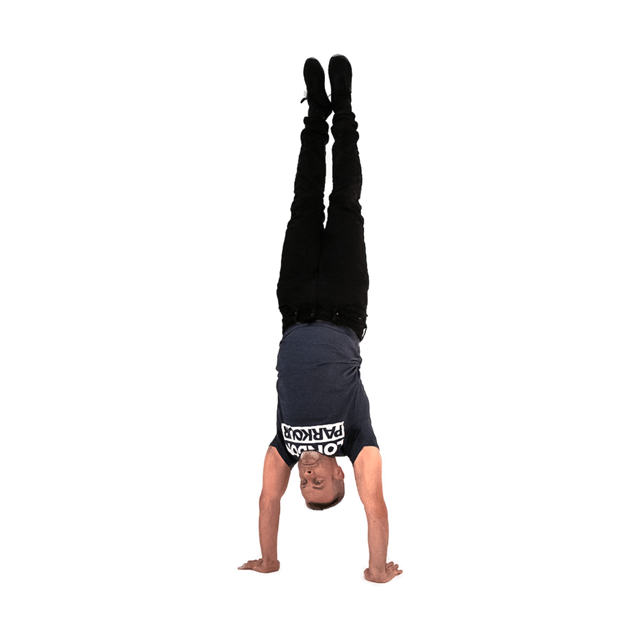 Andy does a handstand.